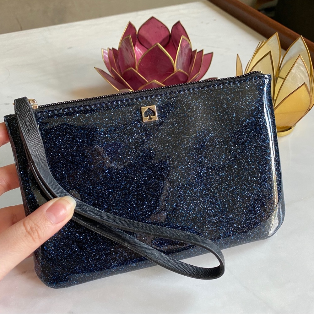 New Kate Spade Navy Blue Bethann Sparkle Wristlet